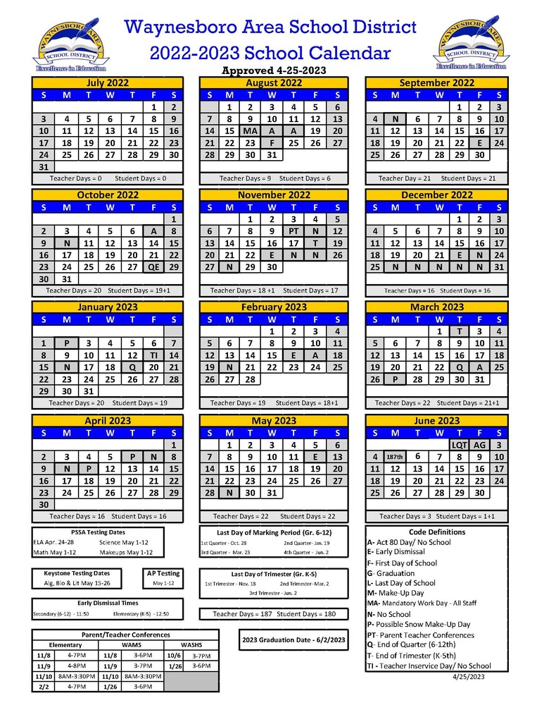 WASD 2022-2023 Calendar