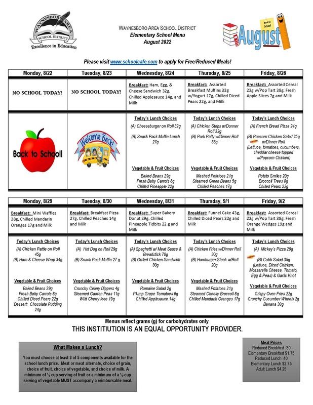 August Elementary School Menu | Fairview Elementary School